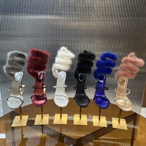 rene caovilla furla fur-trimmed satin snake-wrap sandal shoes